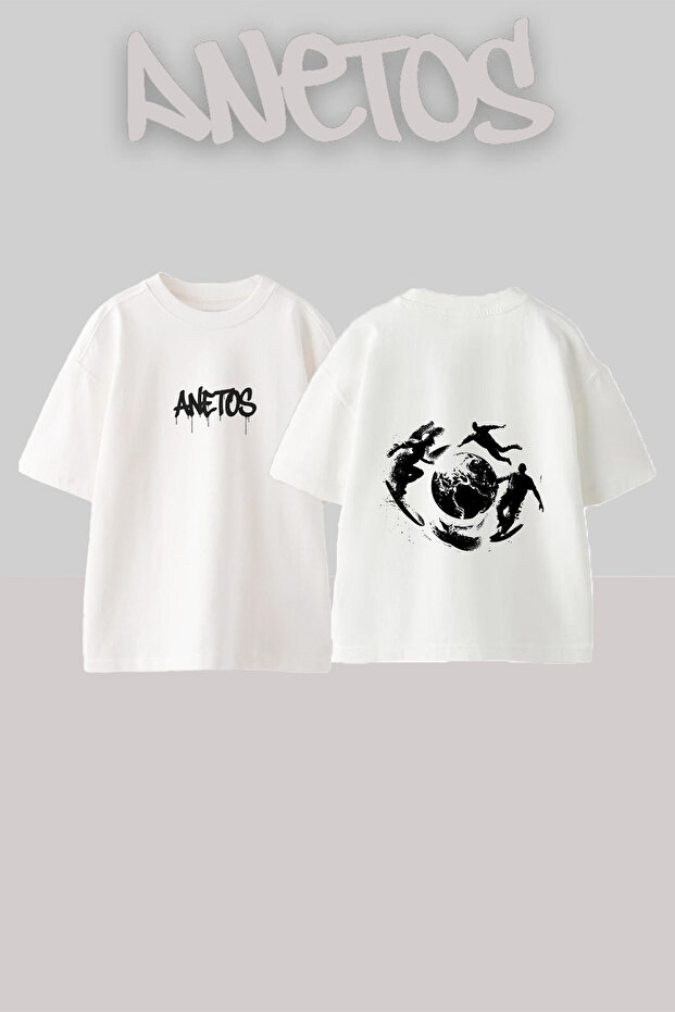 Earth Surfers Design Back Printed Cotton White Oversize T-Shirt