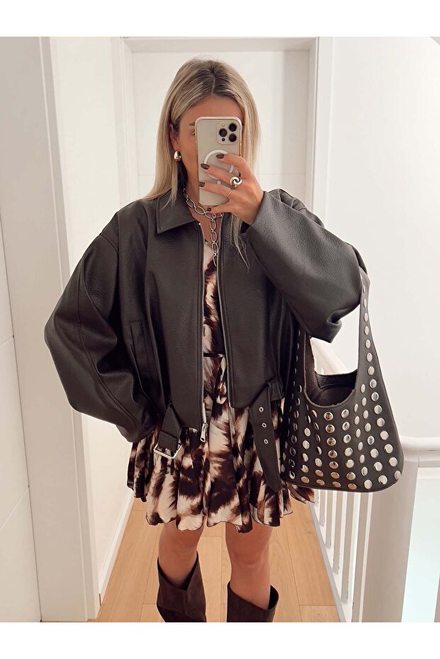Belted Bomber Leather Jacket