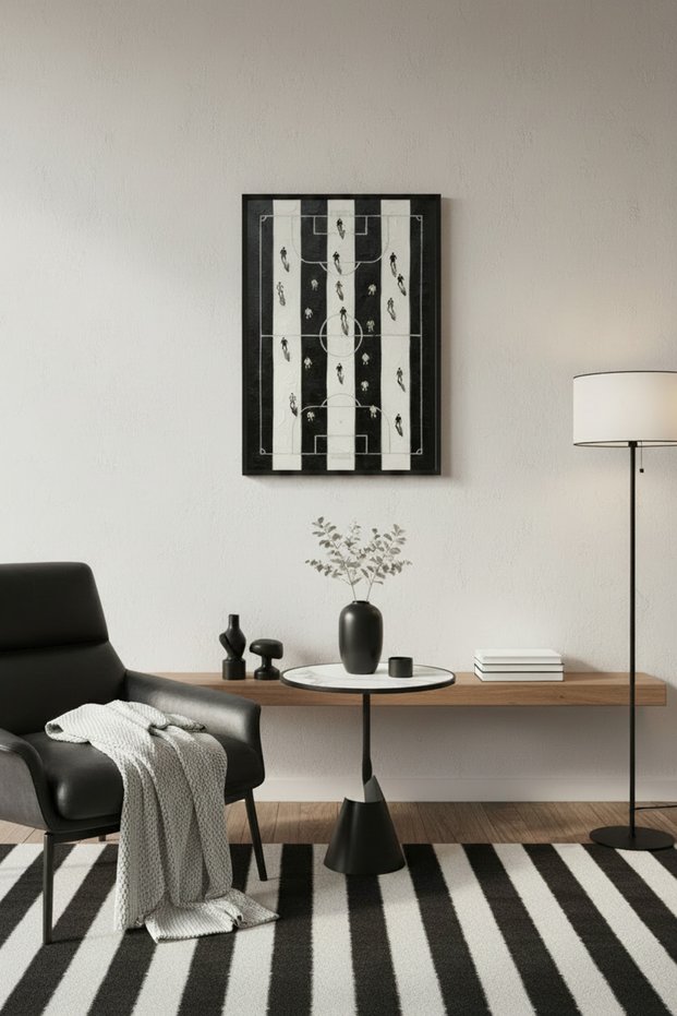Huhu3122 Black and White Striped Football Field Black Framed Painting Stadium Fan - Single Painting Black Frame