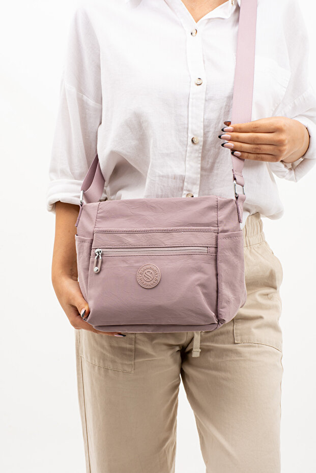 Pink Women's Multi-Compartment Waterproof Parachute Fabric Adjustable Crossbody Shoulder Bag
