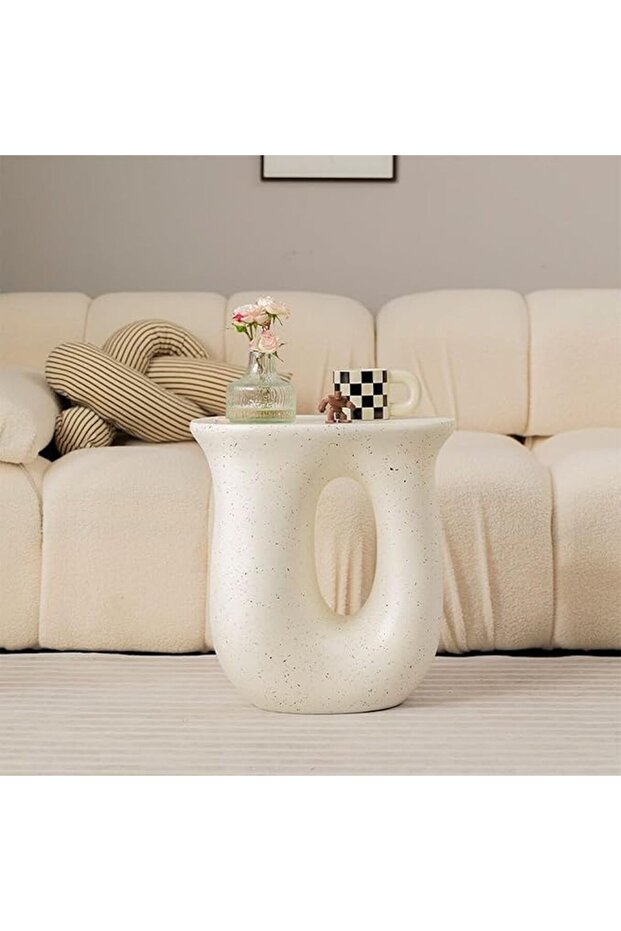 Modern Side Table 45x45x33 cm Magnesium Oxide Decorative Stool – White