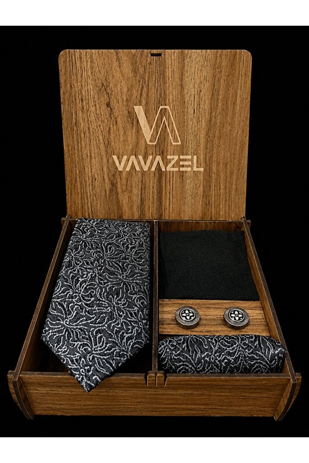 Black and White Shawl Patterned Tie Set – Premium Gift Box