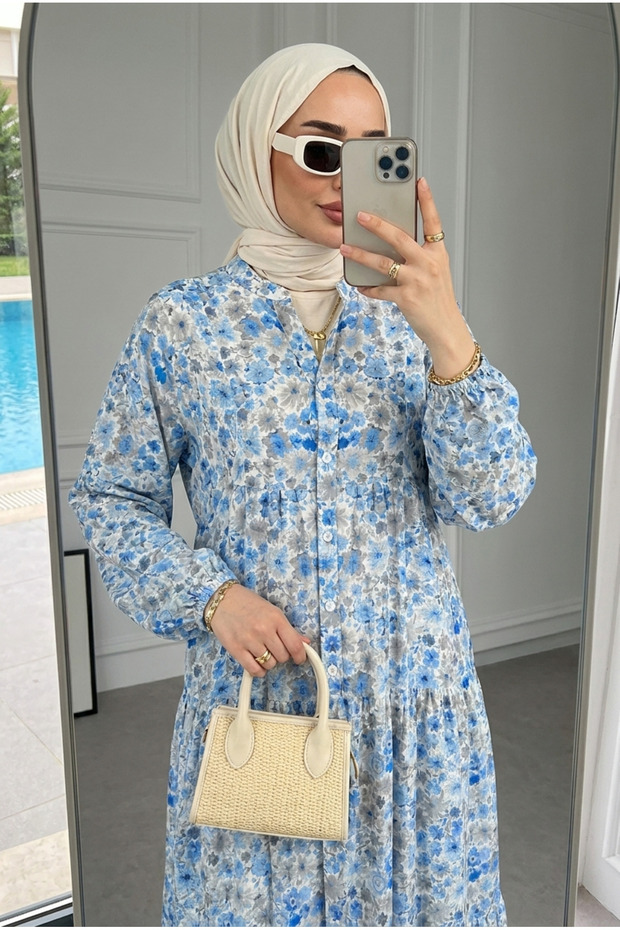 Women's Premium Modal Fabric Floral Patterned Long Hijab Dress