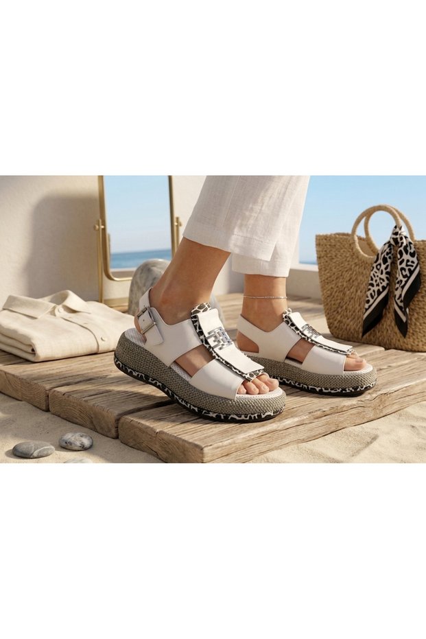 Genuine Leather Women's Sandals with Back Strap