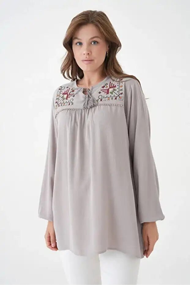 embroidered gauze blouse