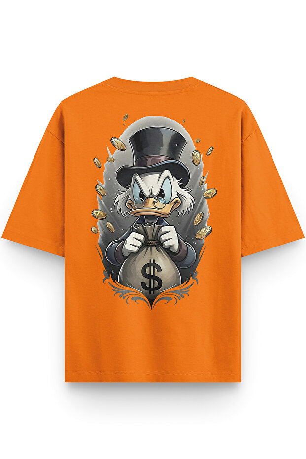 Women's / Men's Semi Oversize T-Shirt Duck Back Printed Orange T-Shirt 1380