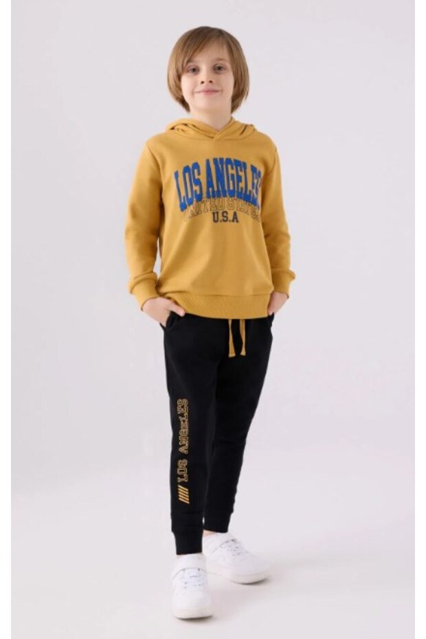 Boy's Los Angeles Printed Sherodnlu Suit 2-8 Years Old Mustard