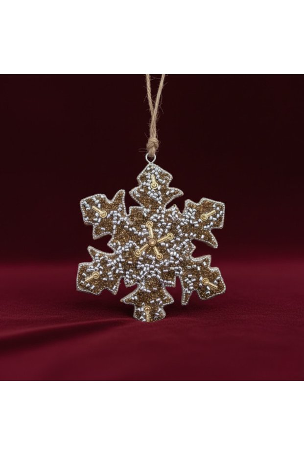 Golden Snow Star – Handmade Wooden Christmas Decoration, Festive Table & Mantel Accent, Holiday Gift – 20 cm