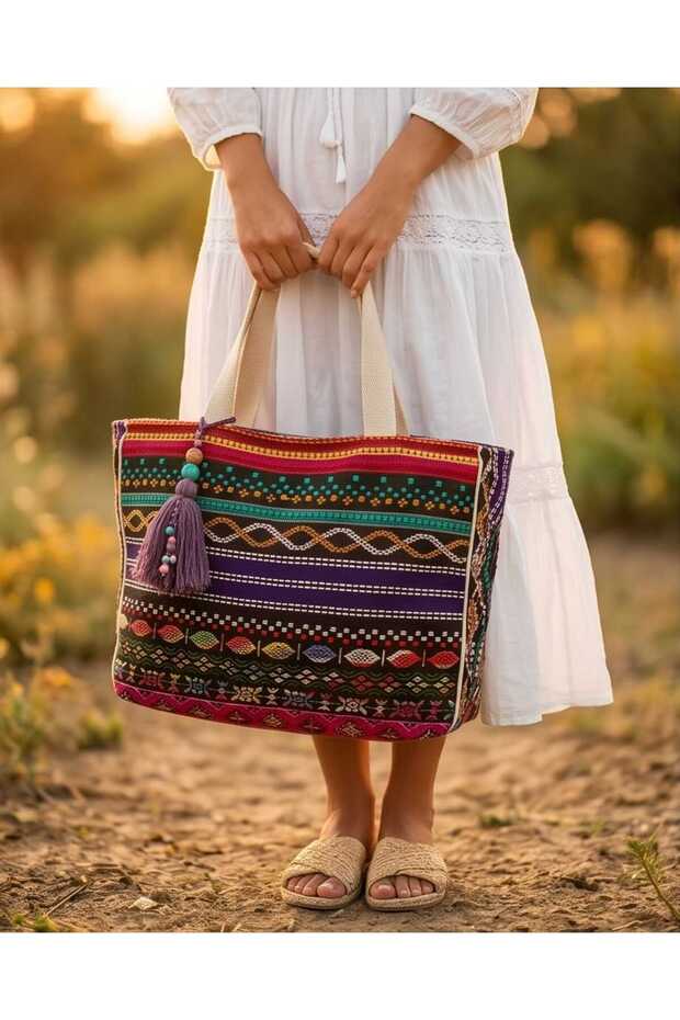 Women's Authentic Ethnic Patterned Tassel Bag