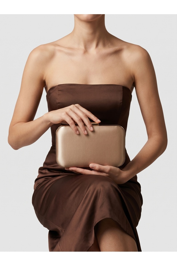 Beige Color Z.A.R.A. Satin Crystal Stone Embroidered Chain Women's Evening Dress Bag Wedding Engagement Graduation