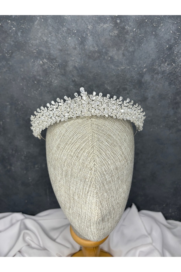 Luxurious Zircon Stone Detailed Bridal Crown Henna Night Wedding Hair Accessory Stylish Design