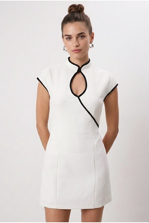 Women's Cindy Shorts Lined Contrast Piping Mini Woven White Dress