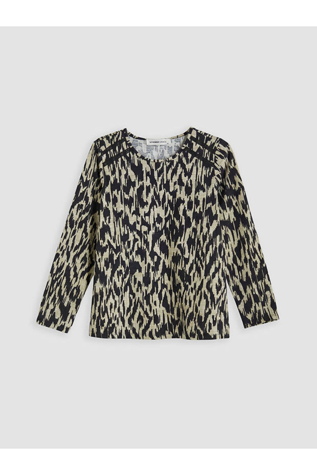 Crew Neck Patterned Blouse - 4