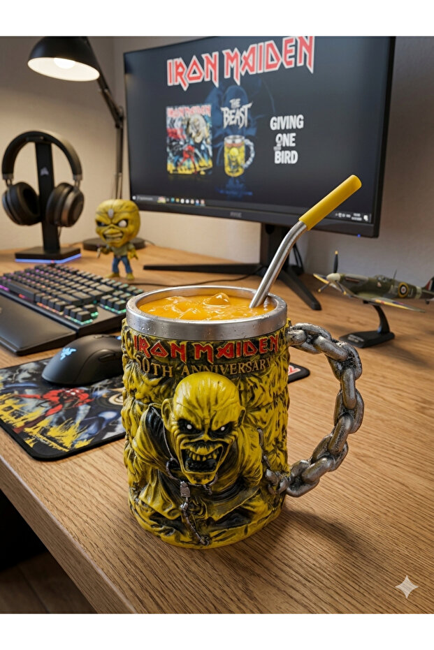 كوب من الفولاذ المقاوم للصدأ منقوش ثلاثي الأبعاد من Iron Maiden، كوب شخصيات ثلاثي الأبعاد بدون مصاصة