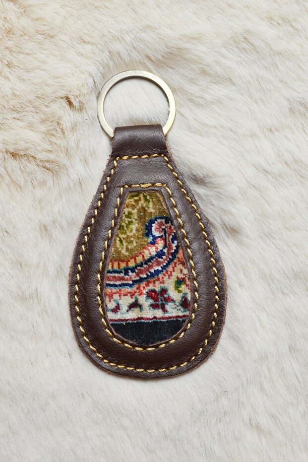 Handmade Brown Keychain from Antique Silk Carpet