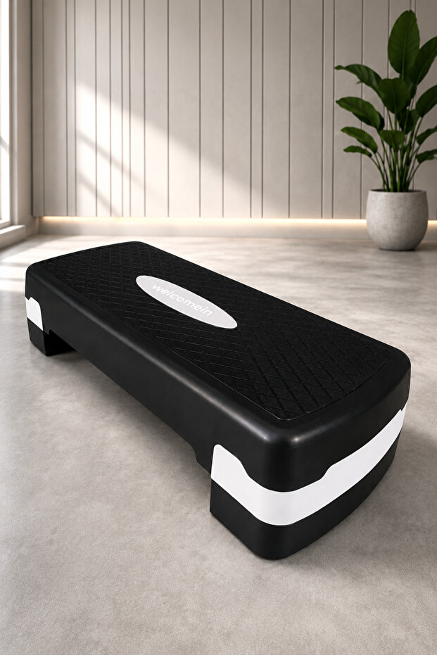 welcomein 2 Kademeli Ayarlanabilir Step Tahtası Kaymaz Yüzeyli Aerobik Fitness Kardiyo Egzersiz Platformu Siyah Beyaz