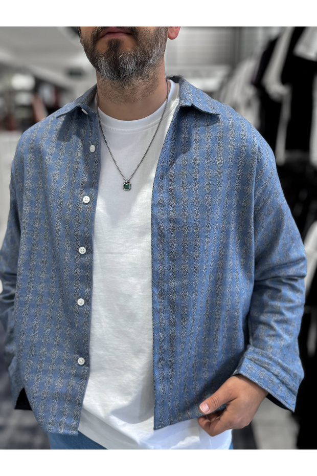 Blue Back Printed Shirt Es-40-42 - 8