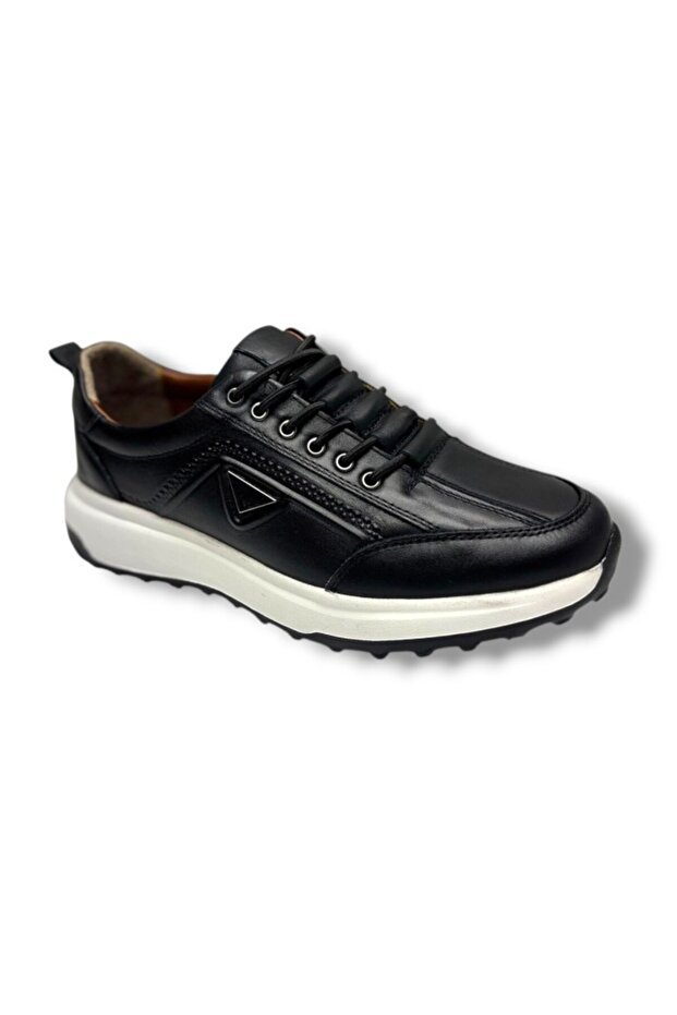 2007-26 Genuine Leather Anatomical Gel Sole Rubber Laced Men's Shoes Black White