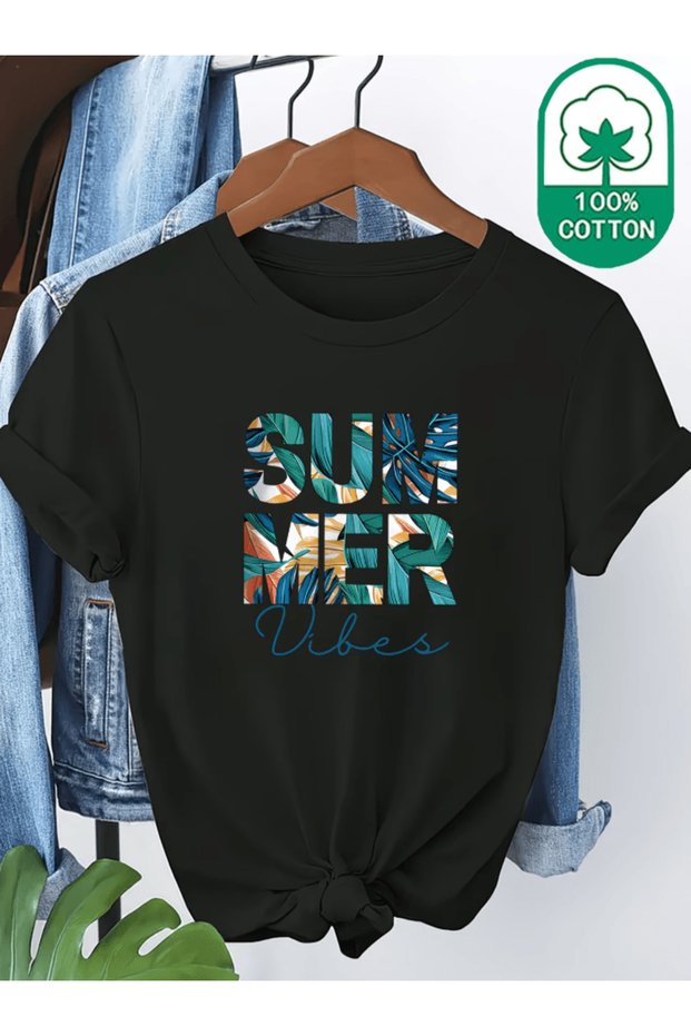 تي شيرت أزرق كبير الحجم مطبوع عليه Blue Summer Vibes