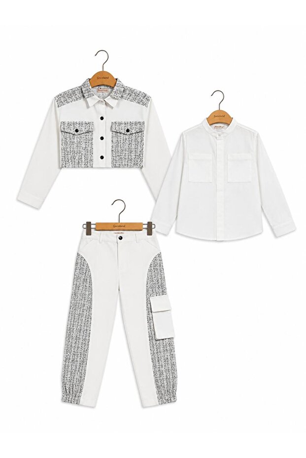 Girl's Noir Tweed Jacket Pants Shirt 3-Piece Set
