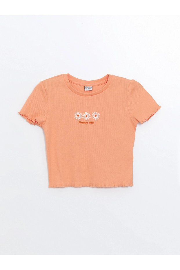 Girl's Crew Neck Floral Short Sleeve T-Shirt