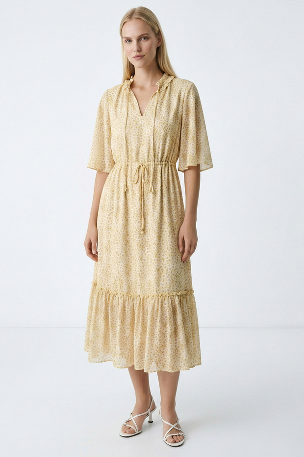 Short Sleeve Tie-Waist Regular Midi Dress