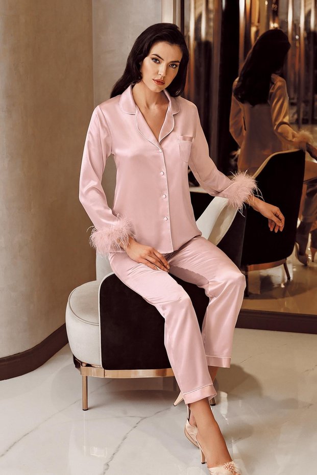 Women's Satin Feather Pajama Set 2250