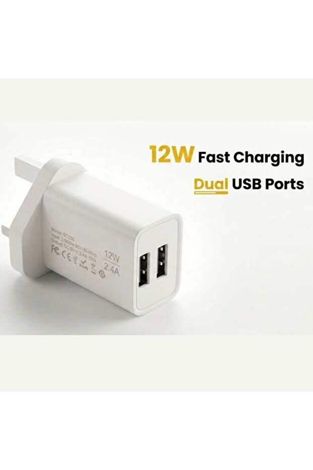 12W Fast Charging Dual USB Wall Charger Adapter with 2 USB Ports – Compact & Safe Power Adapter for Smartphones & Devices – White