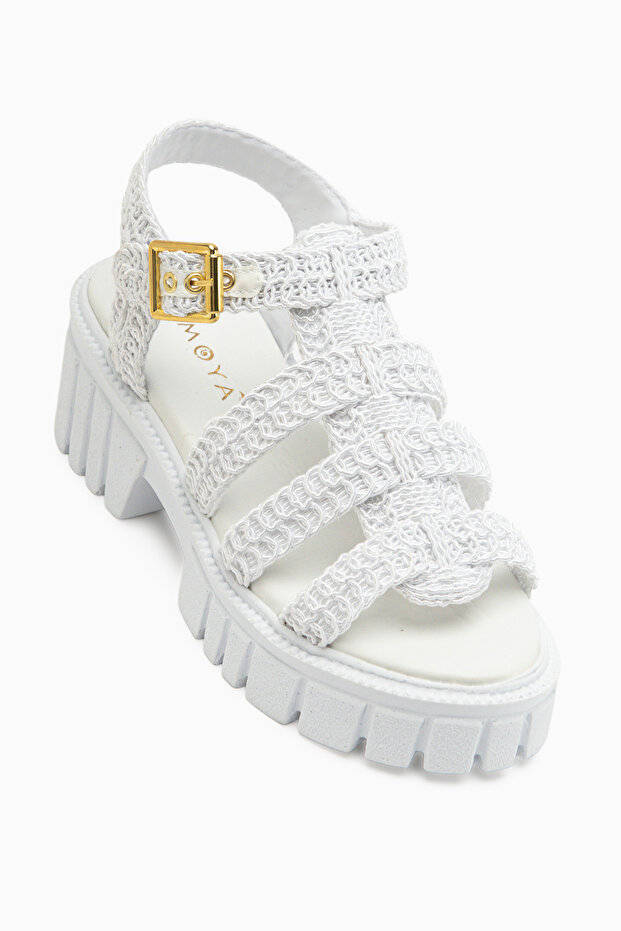 Carmina White Thick-Soled Women's Sandals with Knitted Detail