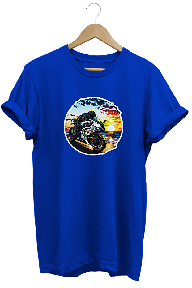 Unisex Motorcycle Themed Graphic Printed Crew Neck T-Shirt
