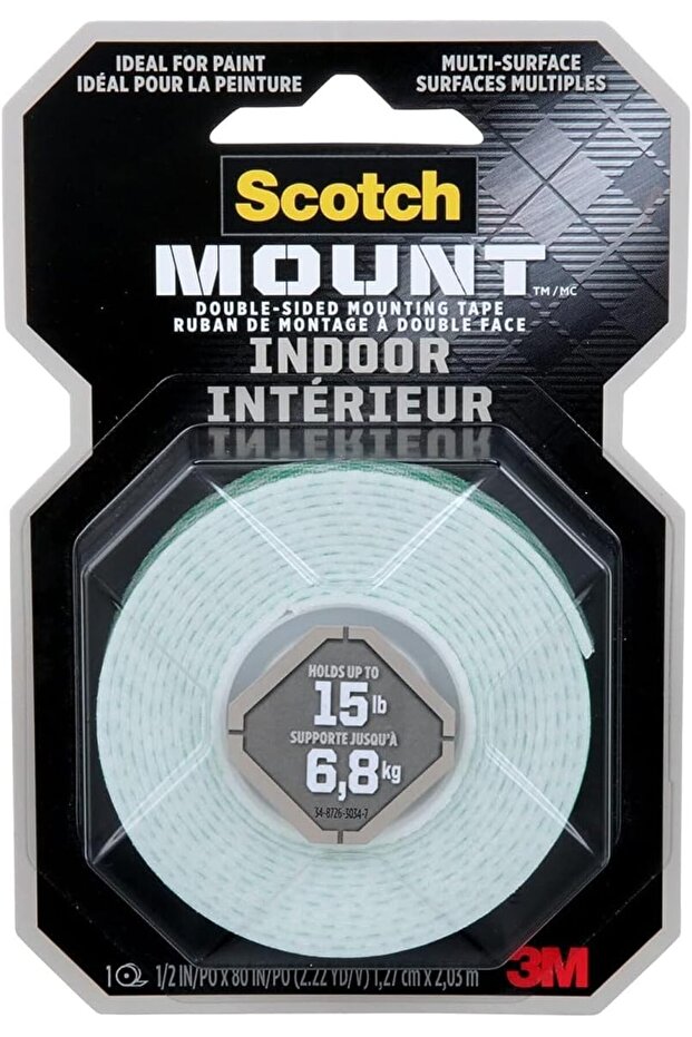 Mount Indoor Heavy Duty Foam Tape 1/2 in x 75 in (12.7 mm x 1.9 m), 1 Roll/pack