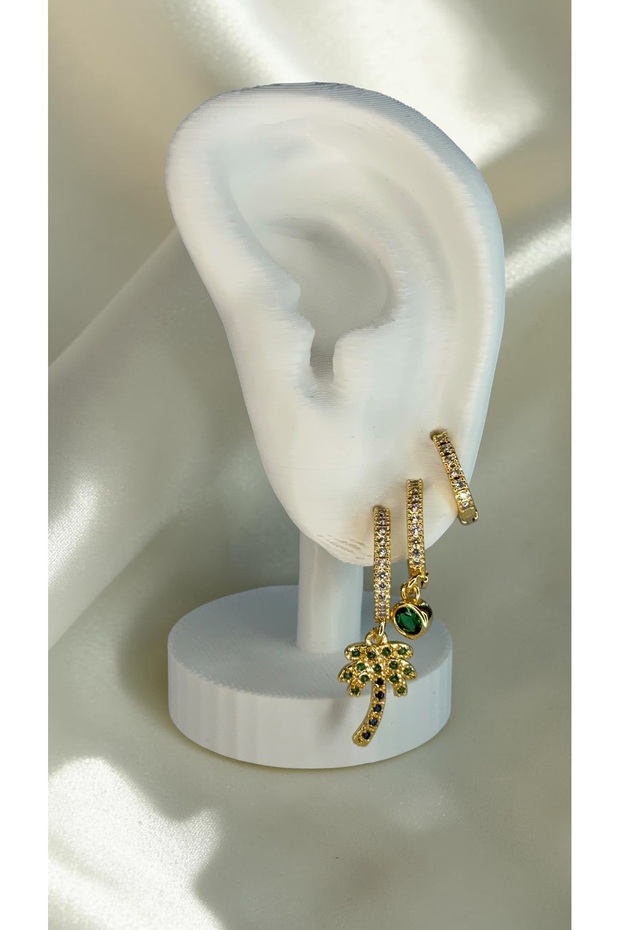 Palm Tree Detailed Triple Earring Set