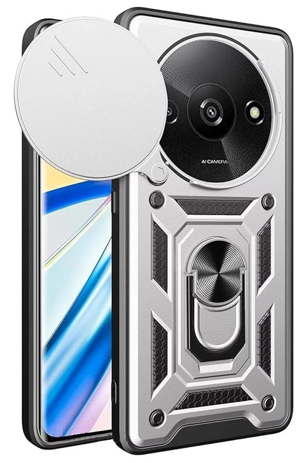 Ilkeshop New Redmi A3 4g Case Pars Silicone with Lens Ring (200806) - Silver