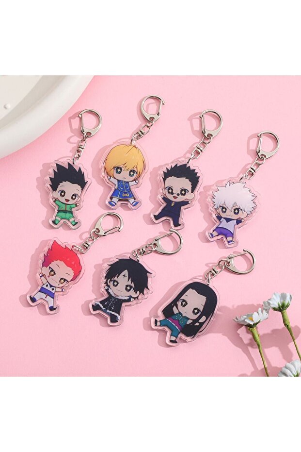 5cm 8 1/7Pcs Anime Hunter x Hunter Acrylic Car Keychain Cute Backpack Pendant Funny Bag Charms Acces