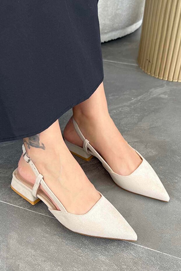 Orelia Low Heeled Closed Front Suede Ballerinas Beige