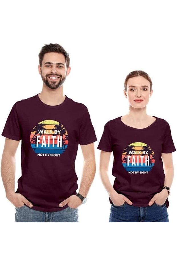 Unisex Printed Design T-Shirt (Walk By Faith)| Round Neck Regular Fit T-shirt