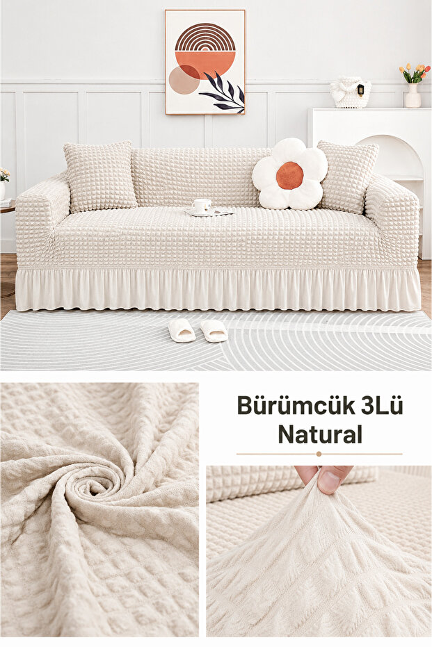 Bürümcük 3-Person Sofa Cover. Skirted Sofa Cover. Sofa Bed Cover. (1 Piece)