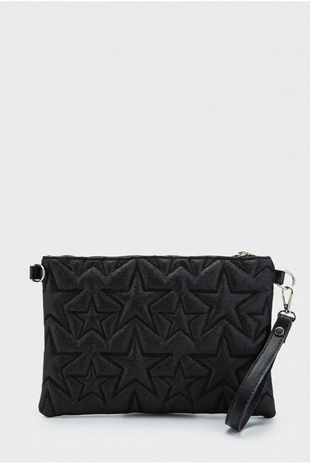 Star Stitched Clutch Star Women's Bag Silvery Black Chain Width27 Length19