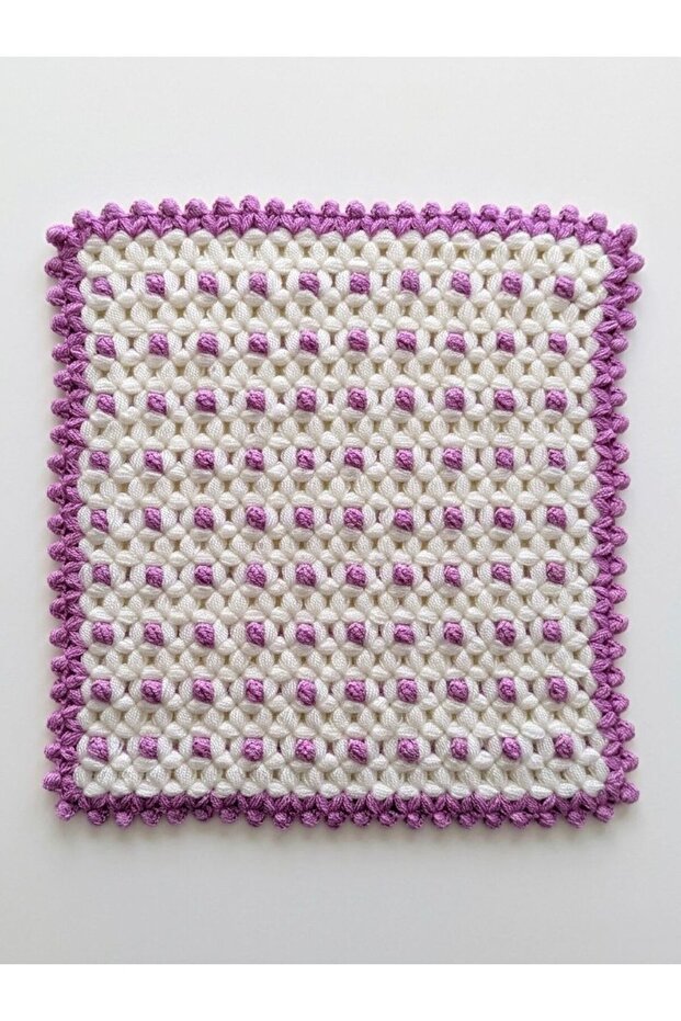 Bathroom Washcloth Wool Hand Knitted Dowry Square Floral Patterned 32X32