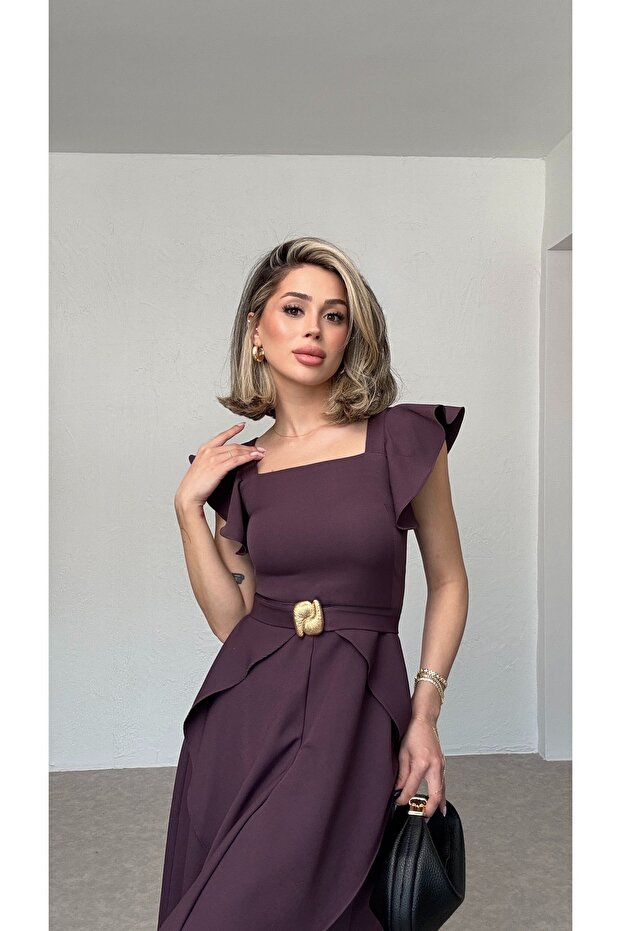 Rochie lungă cu volane și curea - 4