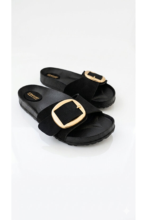 Women's Gold Single Buckle Anatomical Comfortable Stylish Soft Sole Slippers