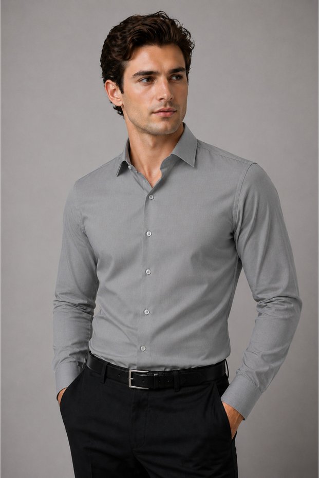 Men's Slim Fit Shirt Long Sleeve Classic Stylish Office Casual Cotton Satin Blend