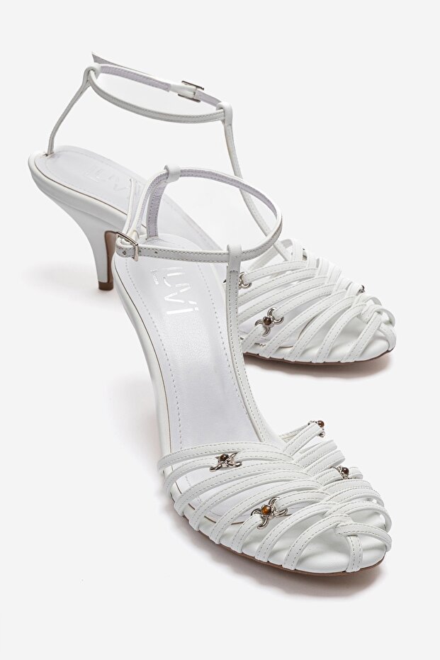 Ovier Women's Heeled Shoes with White Leather Accessories