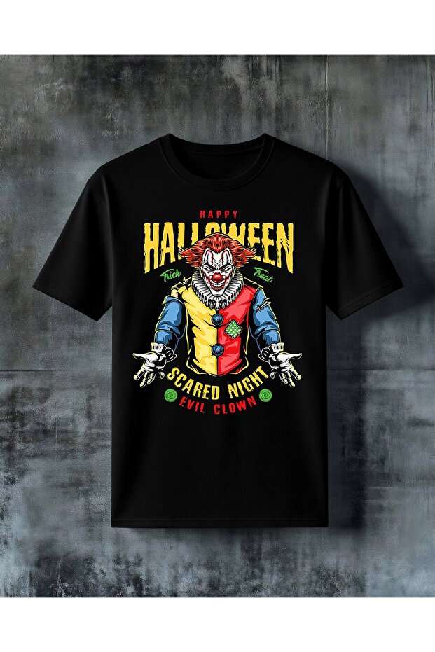 تي شيرت مطبوع عليه مهرج شرير من Happy Halloween Evil Clown مقاس كبير