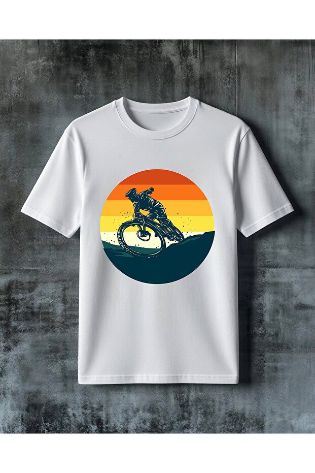 Bicycle Retro Sunset Printed Oversize T-Shirt