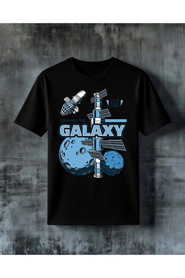 تي شيرت مطبوع عليه شعار galaxy space satellite مقاس كبير