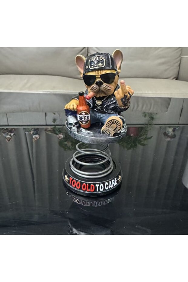 A Biker French Bulldog Car Dashboard Decor,Shaking Spring Bulldog Figurine,Retro Motorcycle Style R.