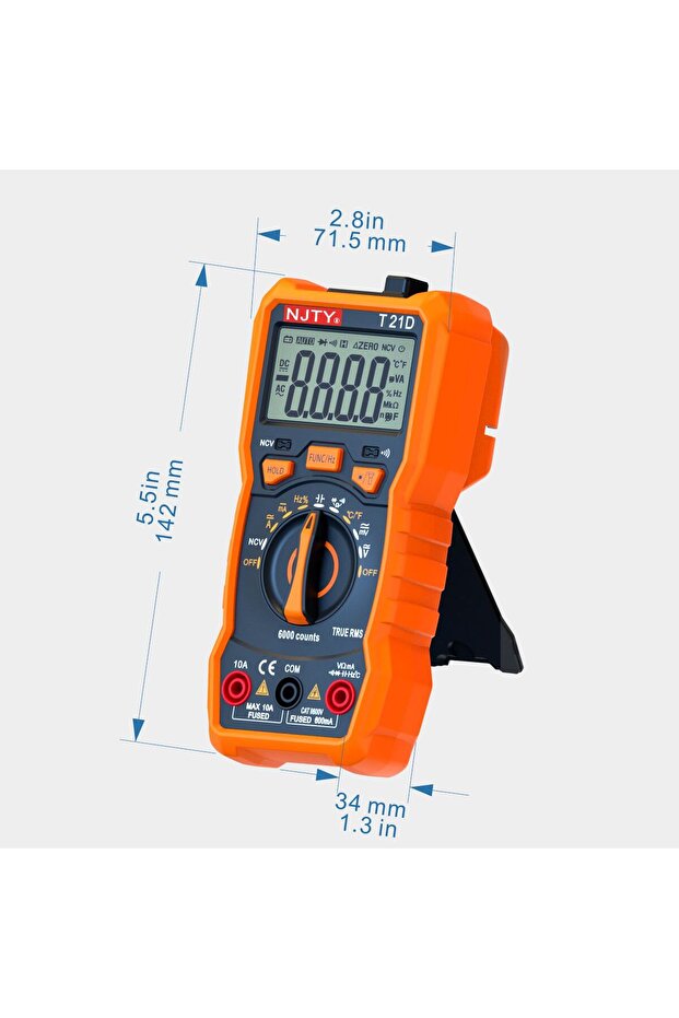 جهاز قياس رقمي متعدد الوظائف Orange NJTY T21D بـ 6000 عداد، مقياس فولت تلقائي، قياس التيار والمقاومة ودرجة الحرارة والدايود