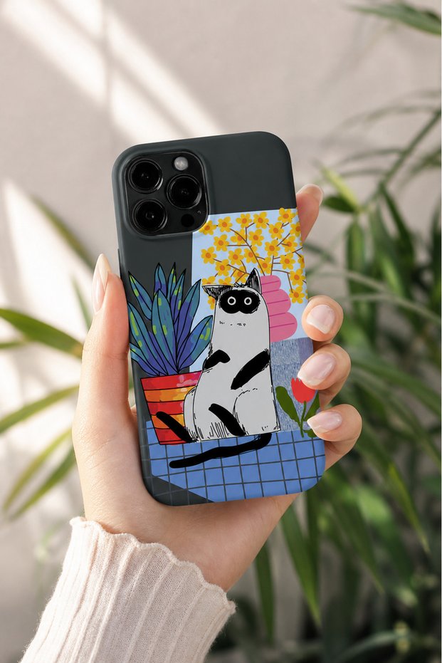 iPhone 11 Pro Max Compatible Launch Silicone Cat Patterned Shock Absorbing Case Black