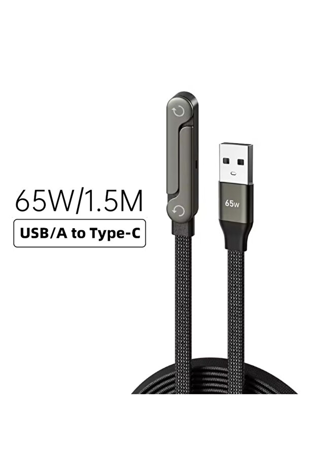 كابل USB-A إلى Type-C بطول 1.5 متر (4.9 قدم/59 بوصة) بزاوية 180 درجة وقدرة 240 واط من Oozcc ° حامل هاتف قابل للطي مع شحن سريع، كابل PD